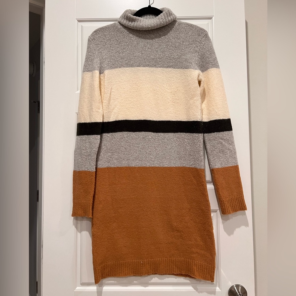 QED London Cozy Gray White Beige Black Knit Sweater Pencil Dress XS